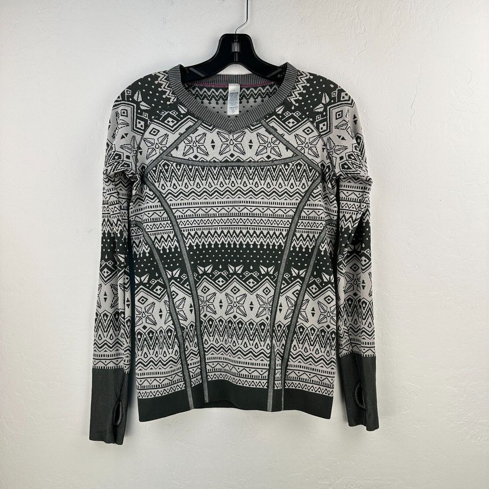 Ivivva Lululemon Fair Isle Shirt Girls 14 Gray Holiday Christmas Activewear